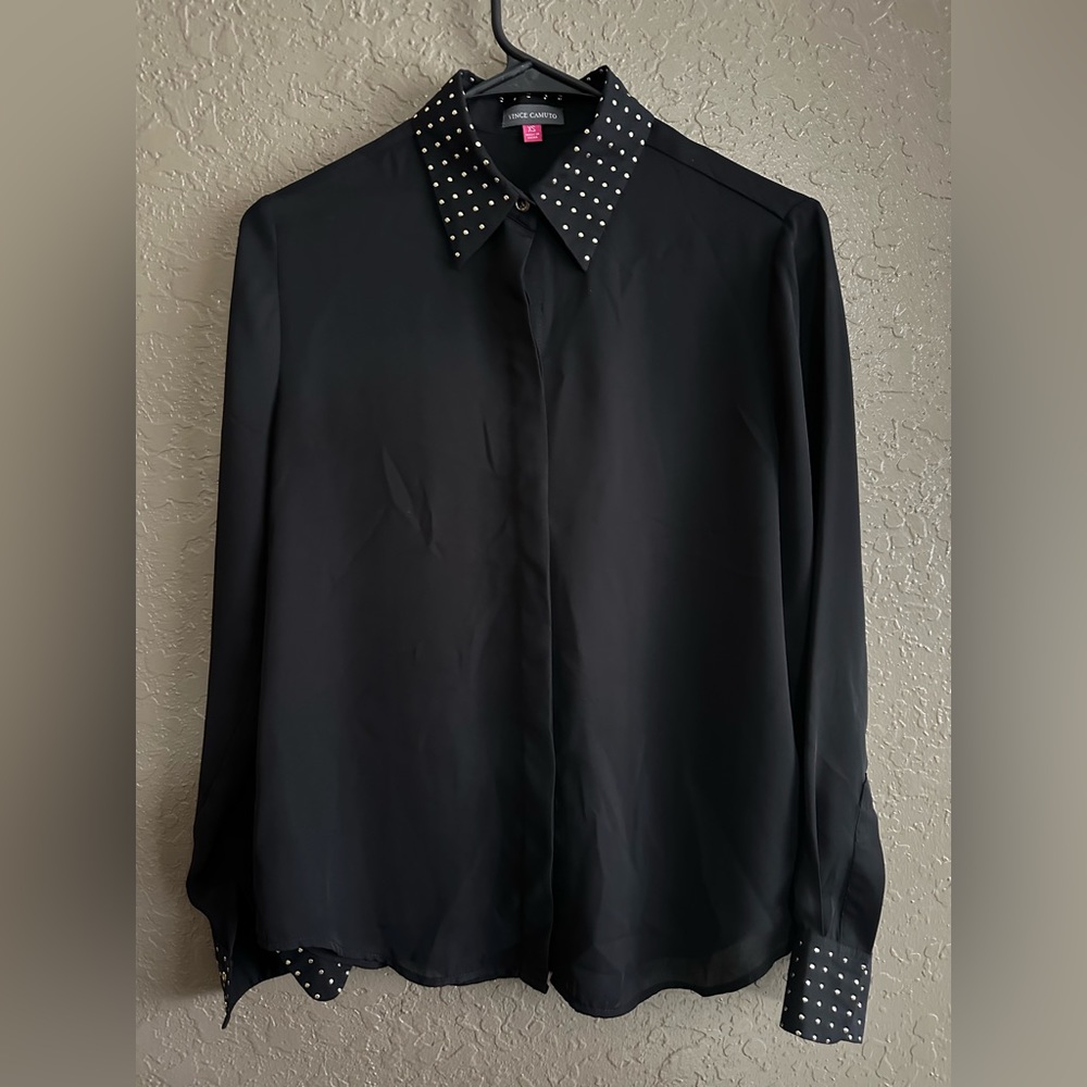 Vince Camuto Black Sheer Blouse with Gold dots